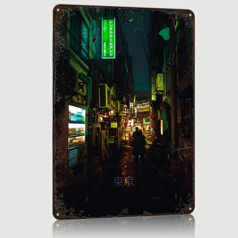 Retro Gaming Tokyo - Tokyo Backstreet met tekstdrukposter op maat
