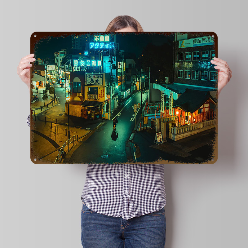 Retro Gaming Tokyo - Tokyo Cyberpunk City Metal Poster Aangepaste