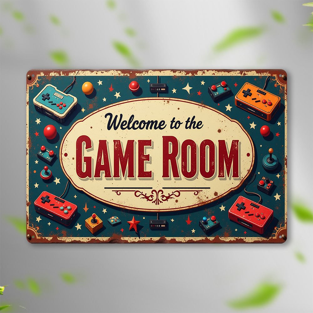Retro Gaming Icons - Vintage metalen bord met de tekst
