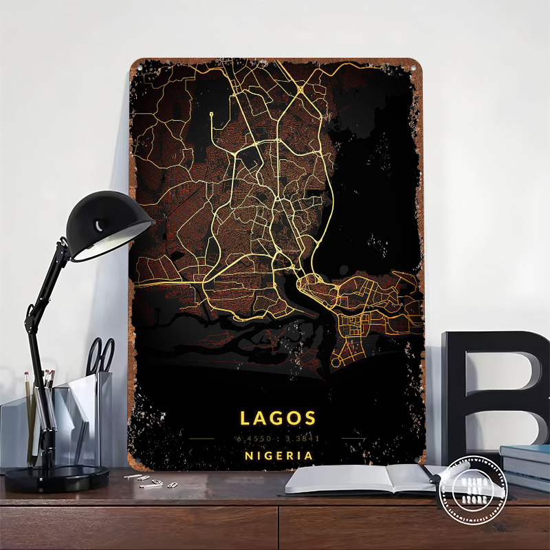 Lagos City Map Poster Aangepas - Retro Gaming Bar recensie en prijs